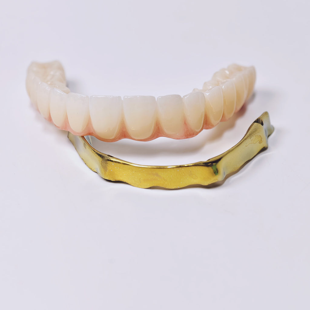 Ti-Bar Titanium Gold-Plated Metal Frame With Zirconia Bridge And Screw Retained